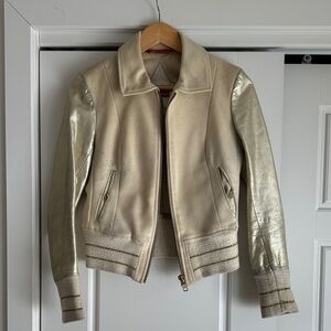 Mackage Cream and Gold Bomber Jacket